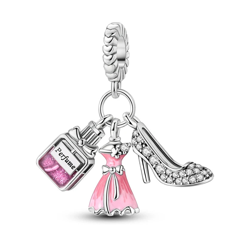 925 Sterling Silver Pink Ballet Girl Bow Pendant Charm Bead for Women – Elegant DIY Jewelry Making Charm for Bracelets & Necklaces