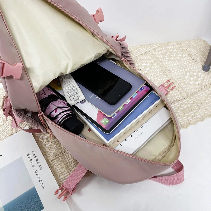 Cute Women’s Waterproof Nylon Backpack – Multi-Pocket Kawaii School Bag, Laptop & Book Pack for Girls, Stylish Student Travel Backpack