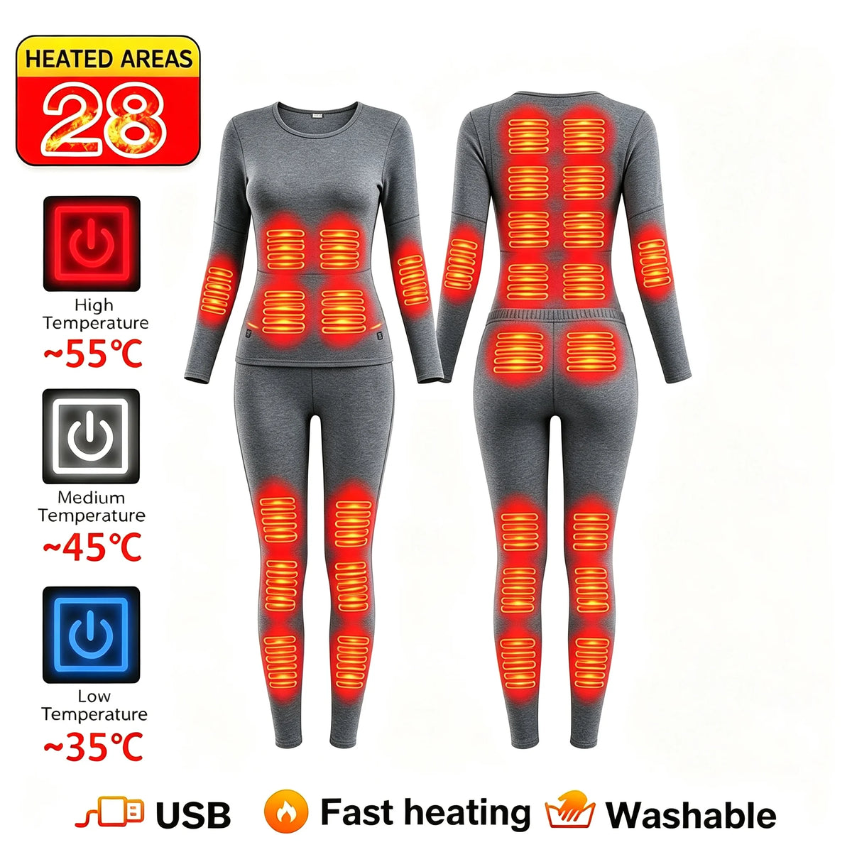 Unisex USB Heated Thermal Jacket – 52 Heating Zones