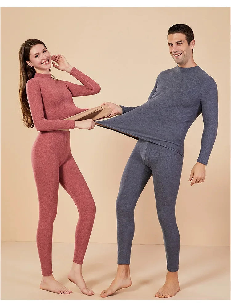 Men's Mock Neck Fleece Thermal Underwear Set