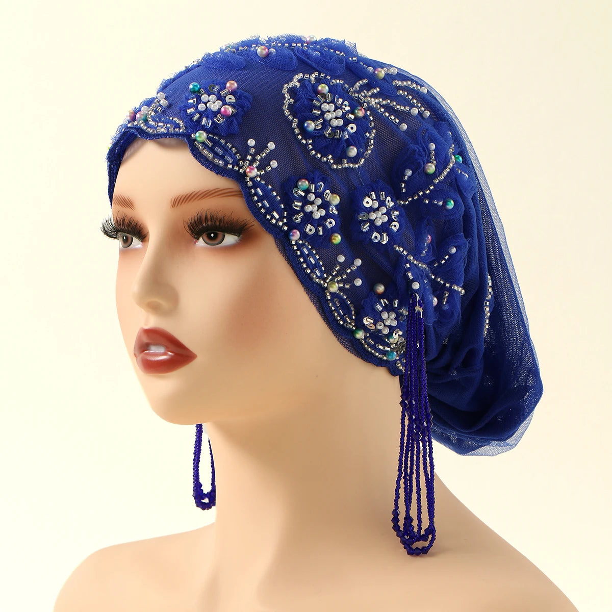 Women’s Luxury Pearl Embroidered Mesh Hijab Cap