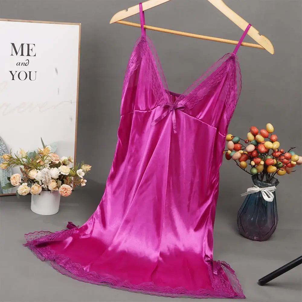 Women’s Elegant V-Neck Satin Nightgown