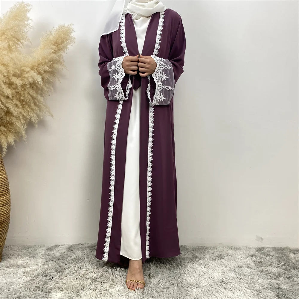 Women’s Lace Trim Nida Abaya with Pockets