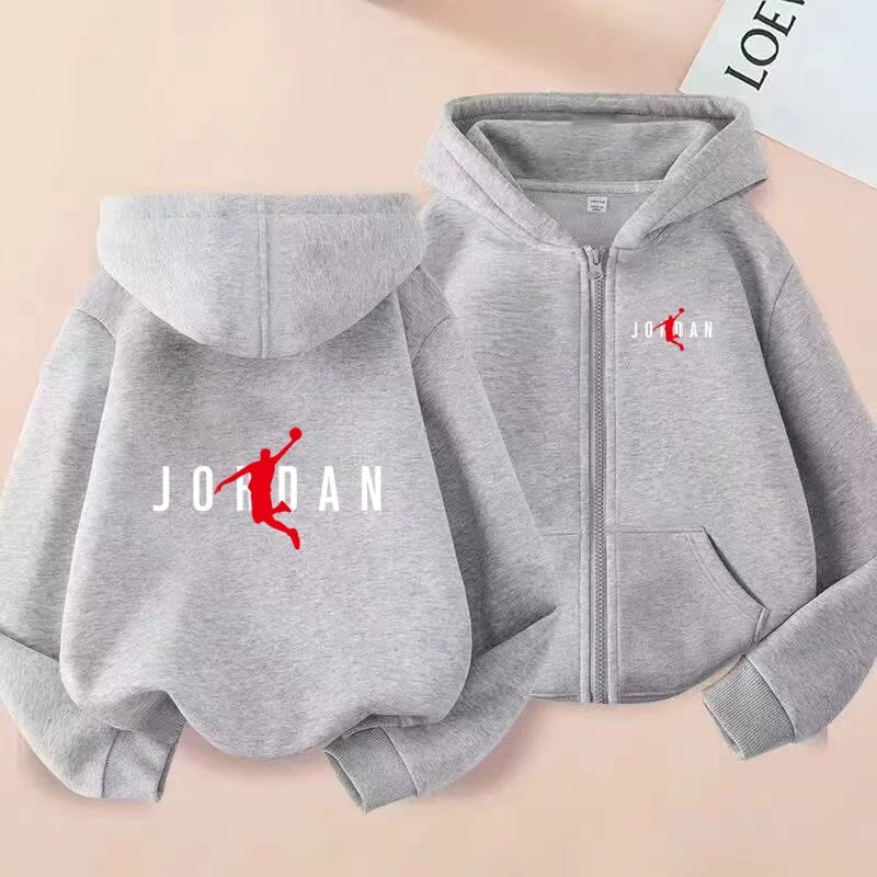 Kids Basketball Star Print Zipper Hoodie Sweatshirt for Boys and Girls 3-12 Years