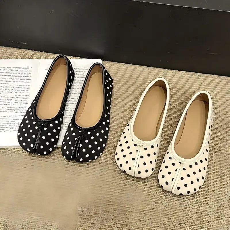 Women’s Polka Dot Split-Toe Ballet Flats – Soft Slip-On Comfortable Casual Fashion Shoes for Everyday Wear
