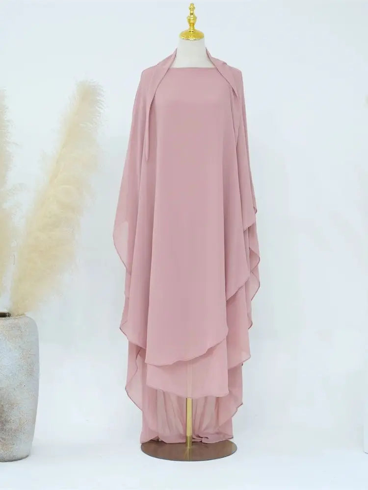 Women’s Elegant Chiffon Khimar & Abaya Set