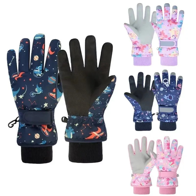Waterproof Kids Winter Gloves, Thicken Warm Children Ski Gloves Snowboard Riding Cycling Snow Gloves for Boys Girls