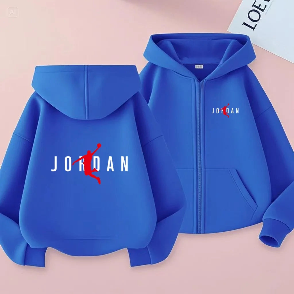 Kids Basketball Star Print Zipper Hoodie Sweatshirt for Boys and Girls 3-12 Years