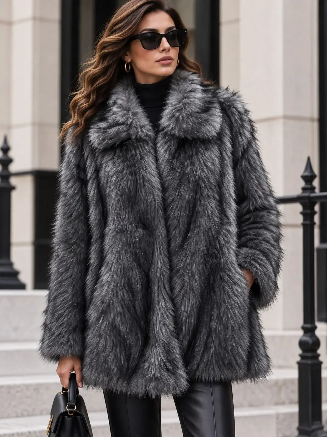 Women's Luxury Long Faux Fox Fur Coat