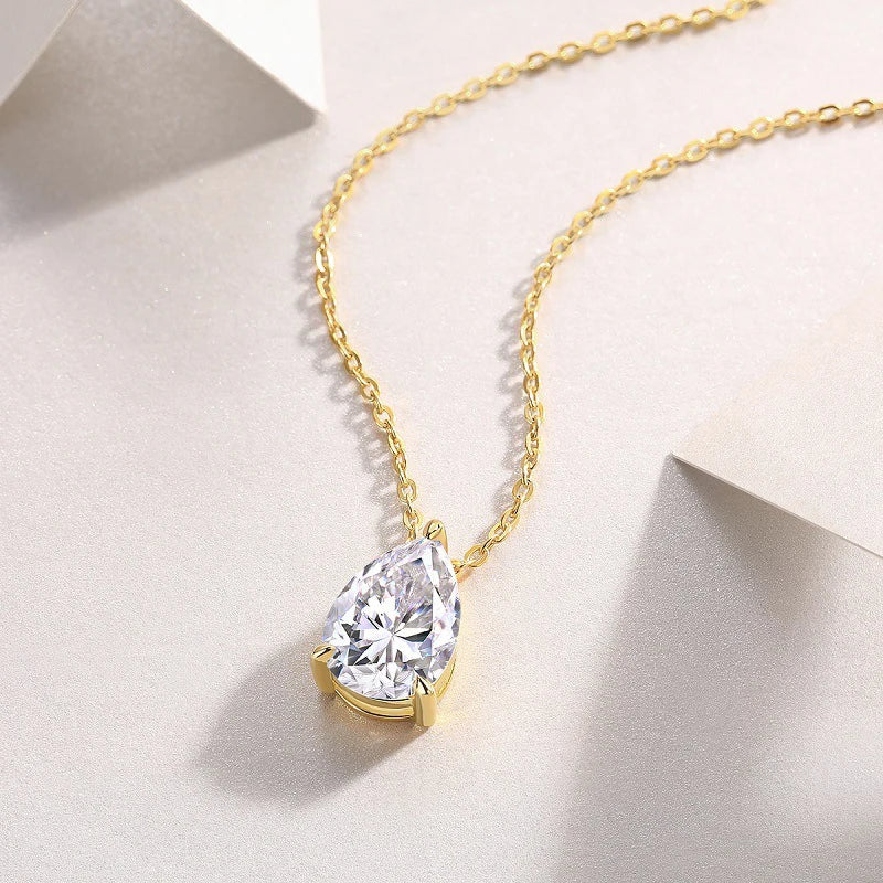 Women’s 2.5ct Moissanite Teardrop Pendant Necklace – 14K Gold-Filled Fine Jewelry Gift