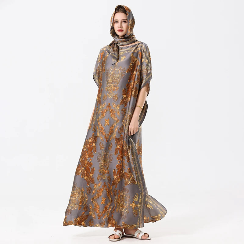 Women’s Printed Loose Maxi Abaya Dress
