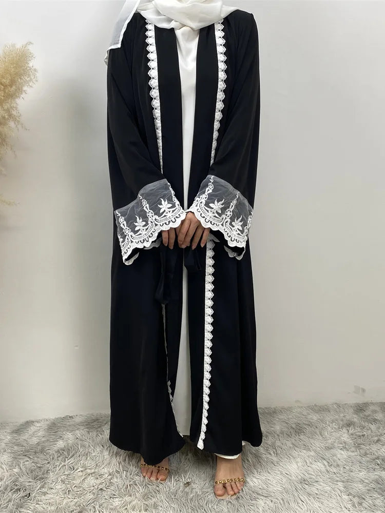Women’s Lace Trim Nida Abaya with Pockets