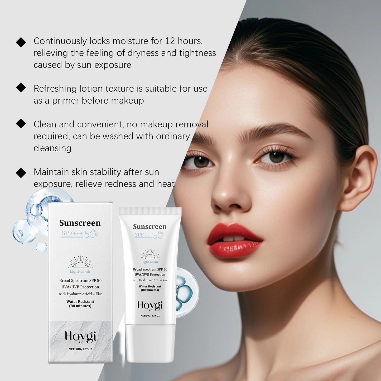 HOYGI SPF50 Facial Sunscreen – Hyaluronic Acid Moisturizing Face Cream, Skin-Brightening Sunblock & Daily Korean Skincare