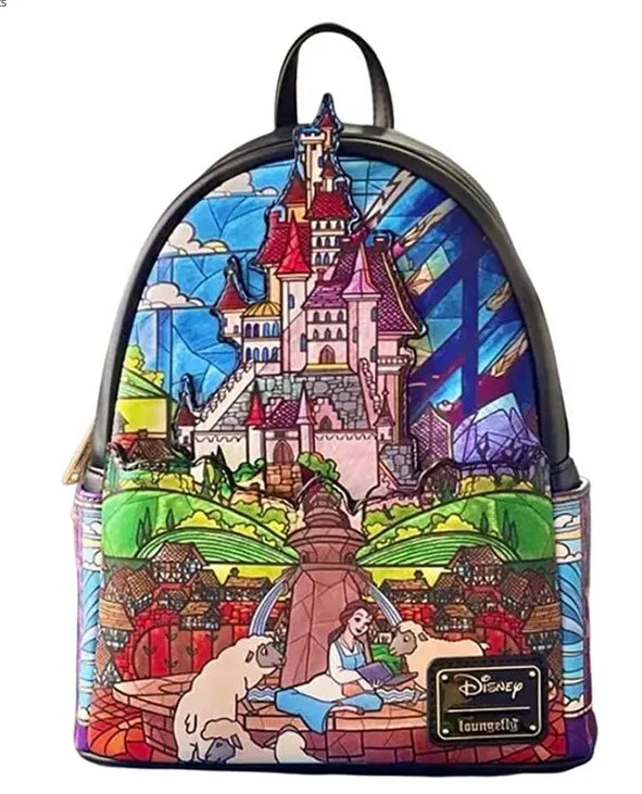 Loungefly Disney Princess Colored Glass Collection Mini Backpack & Wallet – Snow White & Princess Belle Fashion Accessories
