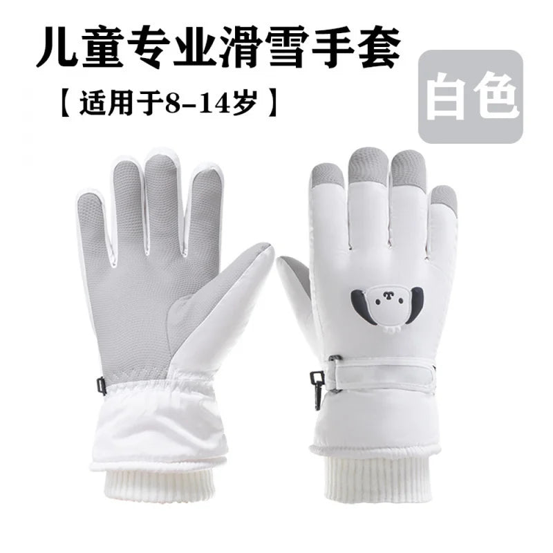Kids Ski Gloves Boys Girls Winter Warm Fleece Lined Cotton Padded Thickened Anti-Slip Cute Snow Play Water Resistant Snowboard