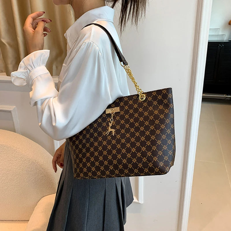 Women’s Fashion Plaid PU Shoulder Tote Bag