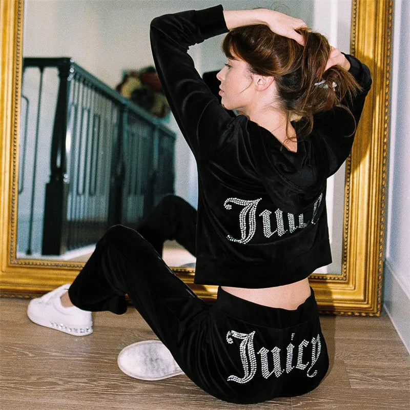 Women's Velvet Zip-Up Hoodie & Pants Set
