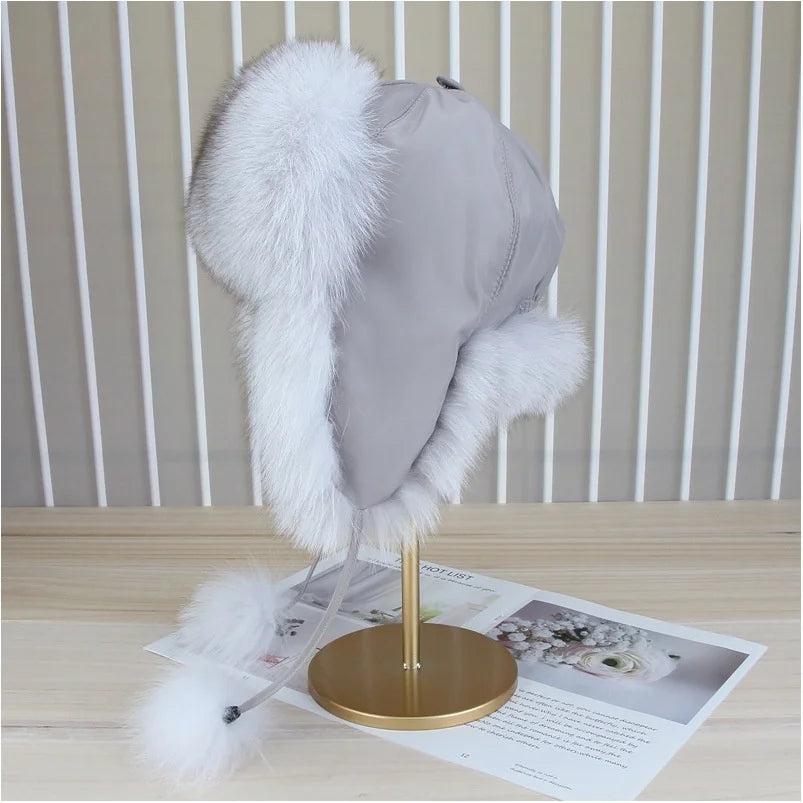 Real Fox Fur Hat For Women Winter Fashion Warm Lei Feng Hats Russians Outdoor Skiing Caps Natural Fur Hat Furry Thick Fur Cap