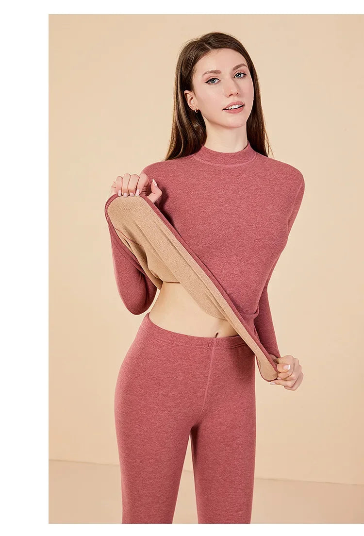 Men's Mock Neck Fleece Thermal Underwear Set