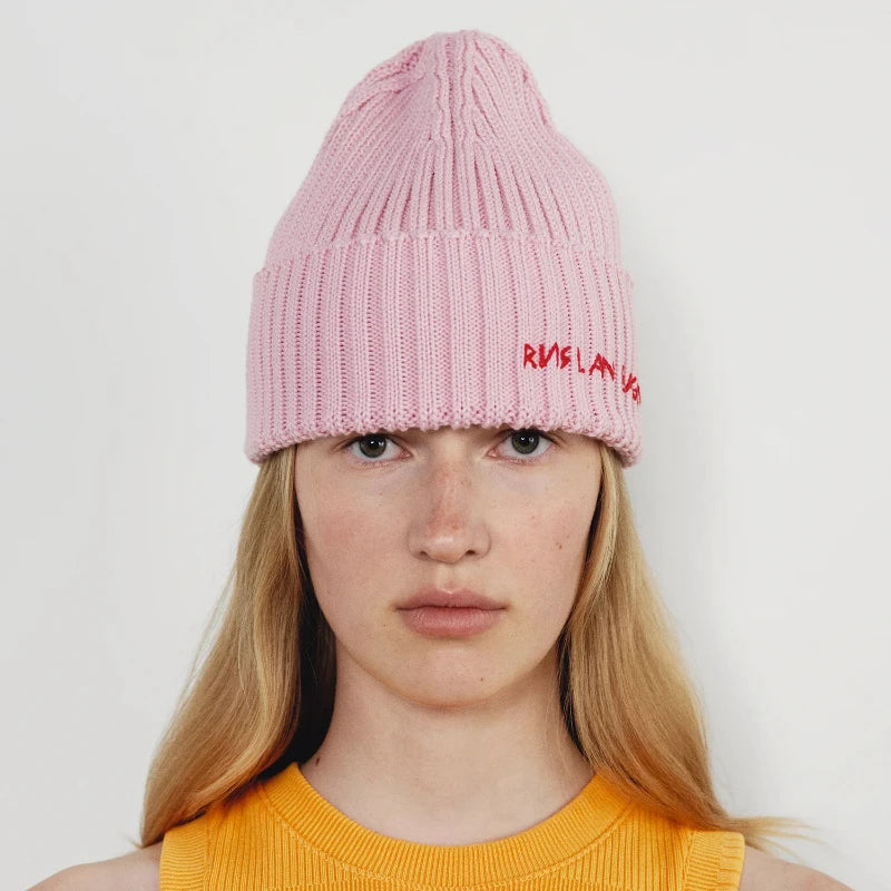 Winter Wool Knit Beanie Hat for Men and Women Thick Warm Embroidered Letter Knitted Cap Unisex Fashion Cold Weather Hat