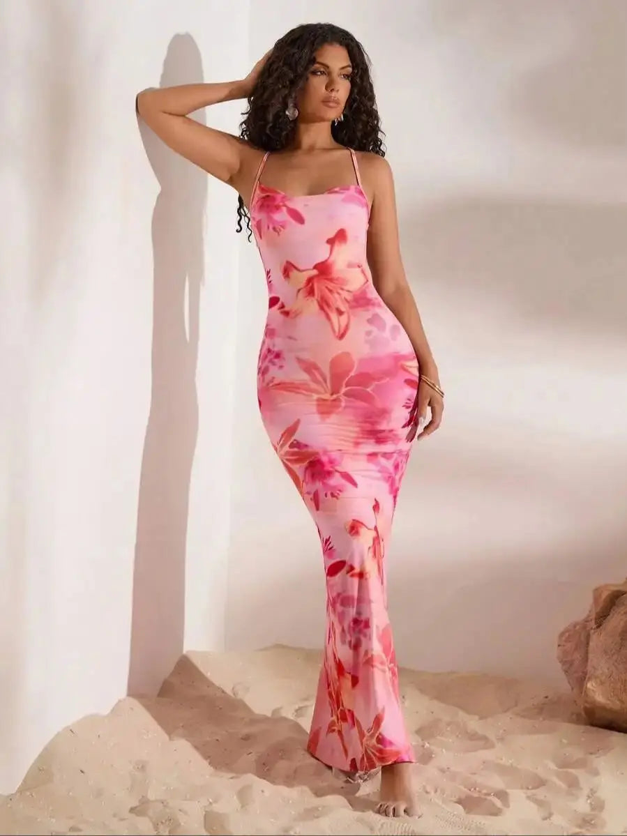 Women’s Floral Backless Maxi Dress 🌸