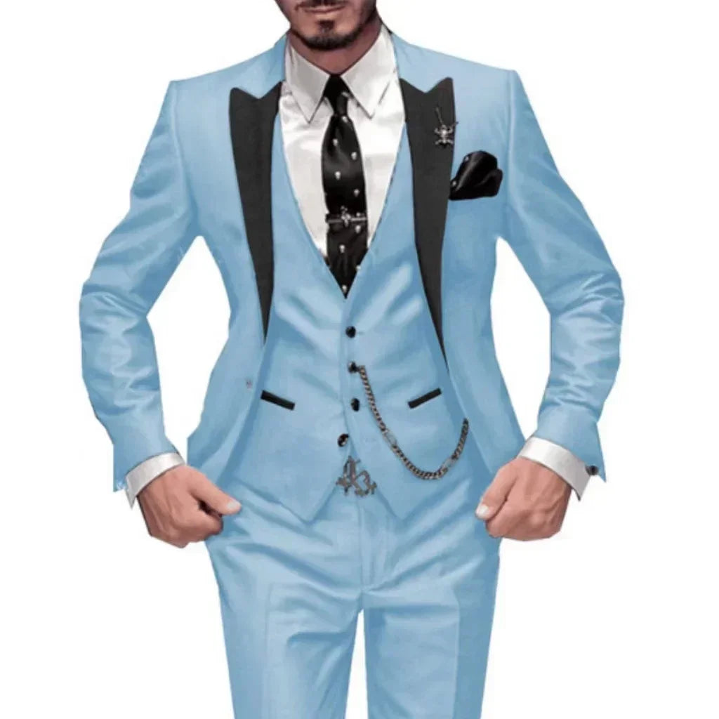 Elegant Slim Fit Men's Formal Suit Set 3 Pieces - Blazer Vest And Pant Luxury Wedding Business Costumes for Men