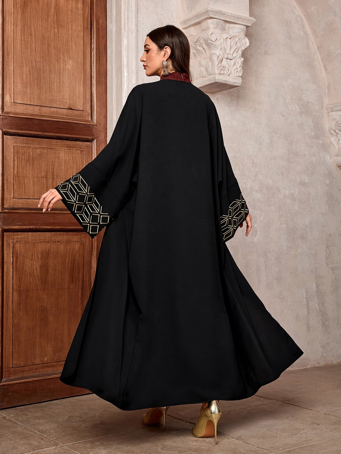Elegant Embroidered Open Abaya