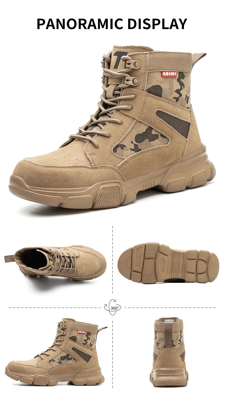 Outdoor Men Work Boots Safety Shoes Anti-puncture Safety Boot Work Steel Toe Shoes Indestructible Desert Combat Boots Protective
