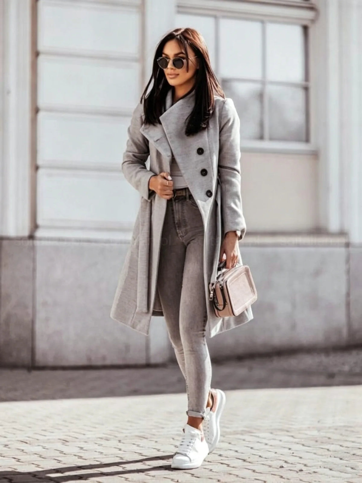 Women's Elegant Belted Long Coat
