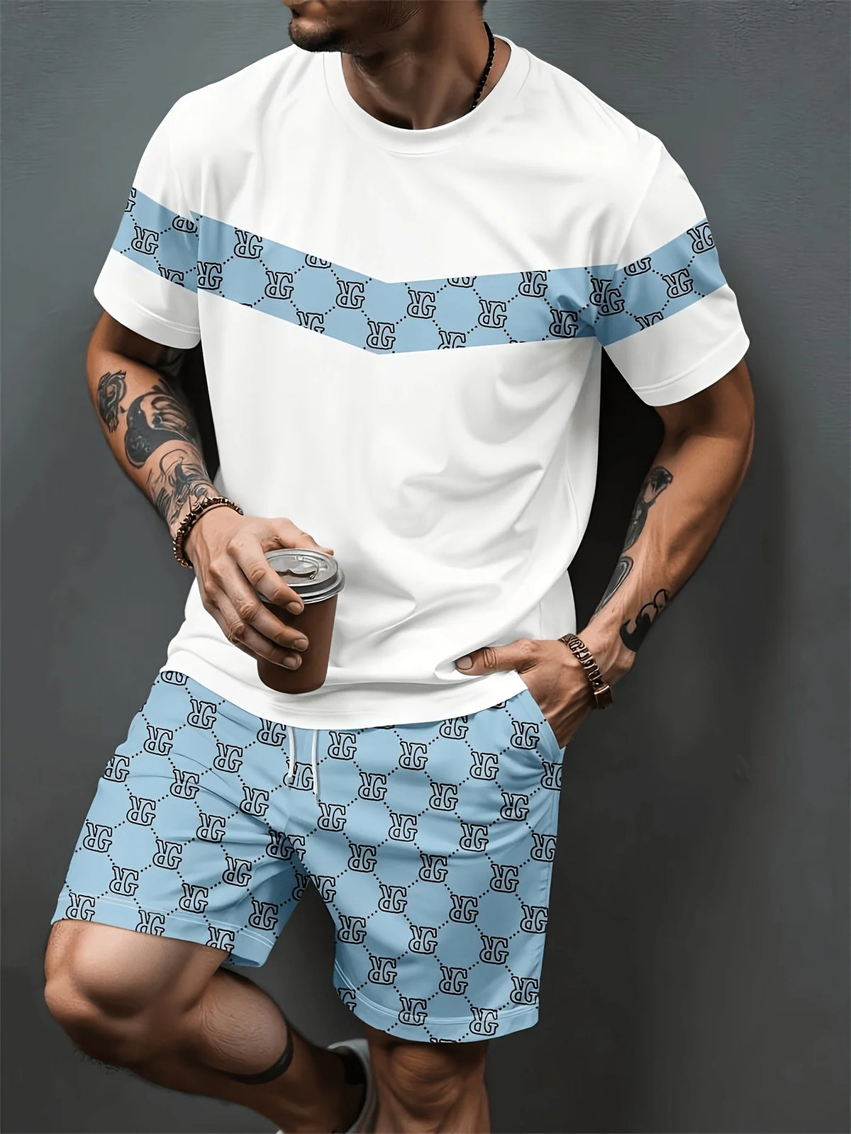 Summer Daily Comfortable Man's Clothing 2 Pieces Set for Man Matching Sets Stripe T-shirt and Shorts 2 Piece Set Men's Tracksuit