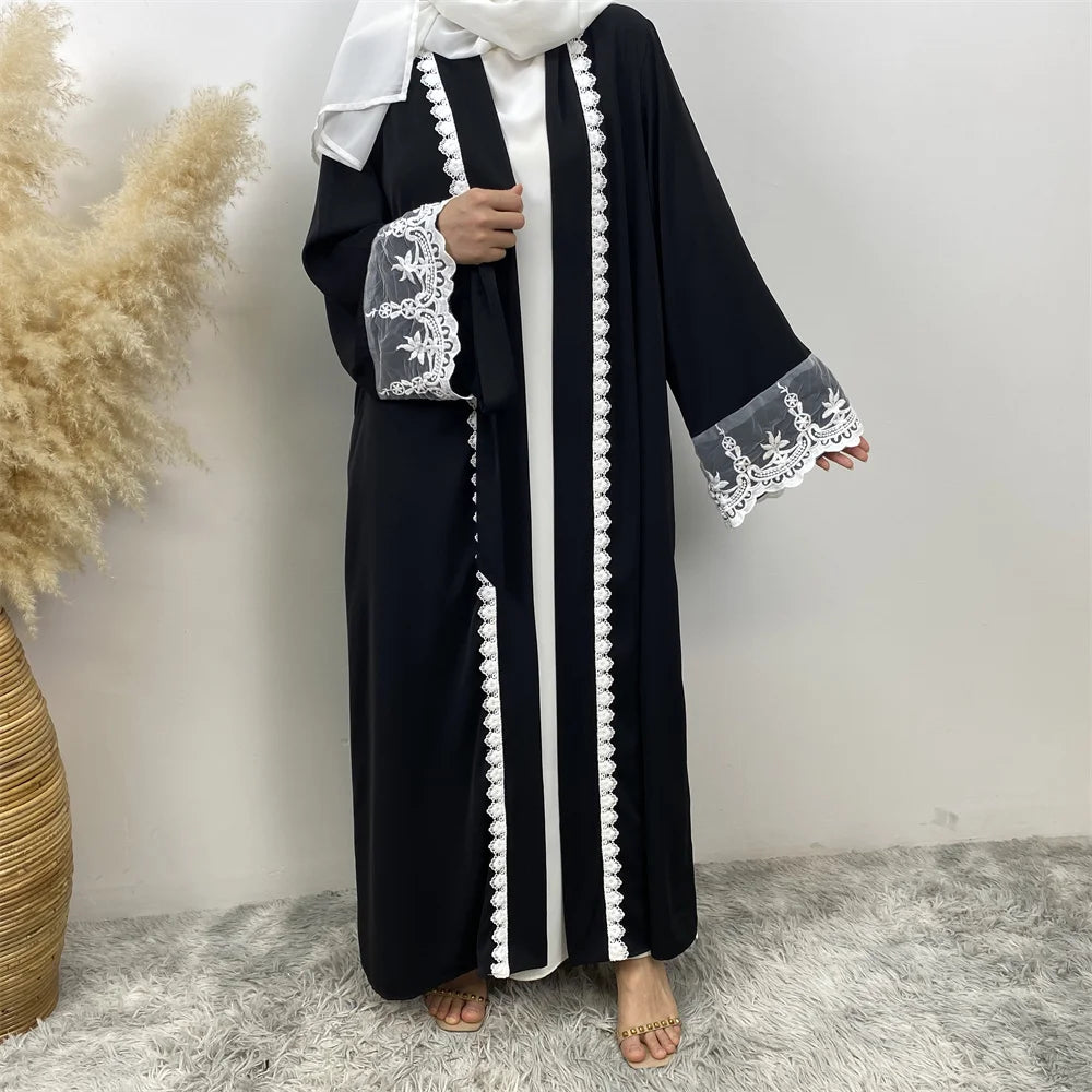 Women’s Lace Trim Nida Abaya with Pockets
