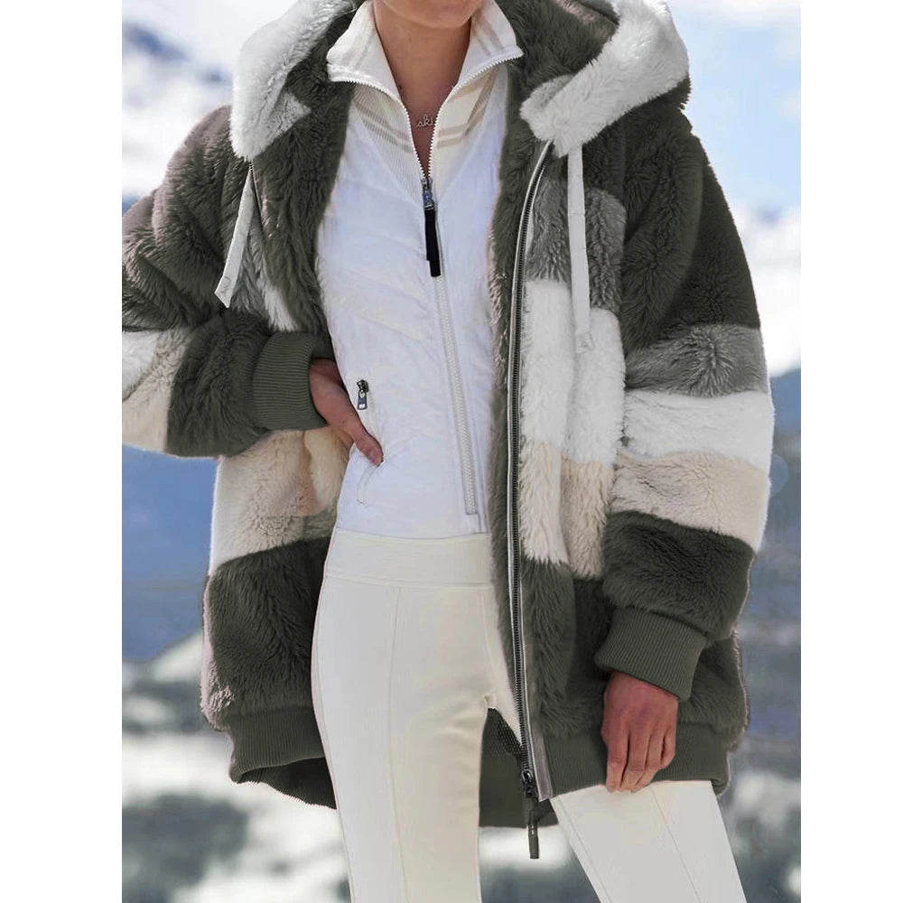Women's Hooded Plaid Patchwork Winter Jacket