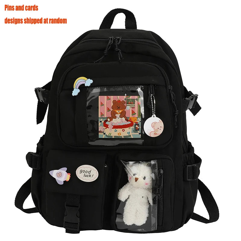 Cute Women’s Waterproof Nylon Backpack – Multi-Pocket Kawaii School Bag, Laptop & Book Pack for Girls, Stylish Student Travel Backpack