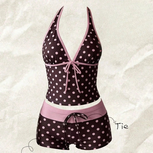 Women’s Polka Dot Halter Tankini Set