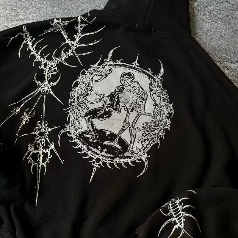 New Y2K Streetwear Jeans American Street Clothes Mens Womens Harajuku Skull Straight Wide-leg Pants Hip-hop Casual Hoodie Top
