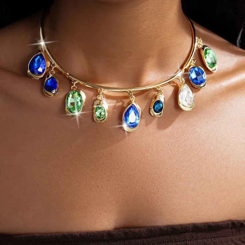 Women’s Boho Water Drop Wood & Rhinestone Necklace