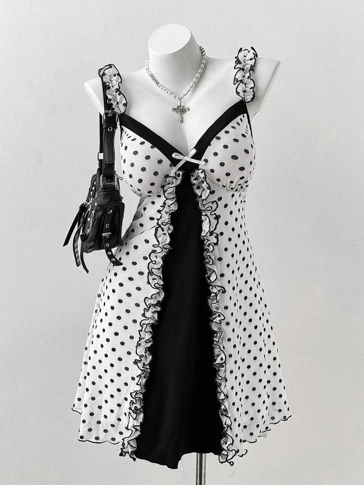 Women’s Y2K Polka Dot Bow Mini Dress