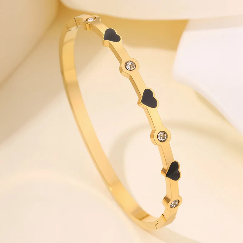 ZAKOL 5/1PCS Bling Black Crystal Zircon Stainless Steel Bracelet Set for Women – Trendy Waterproof Stackable Fashion Jewelry
