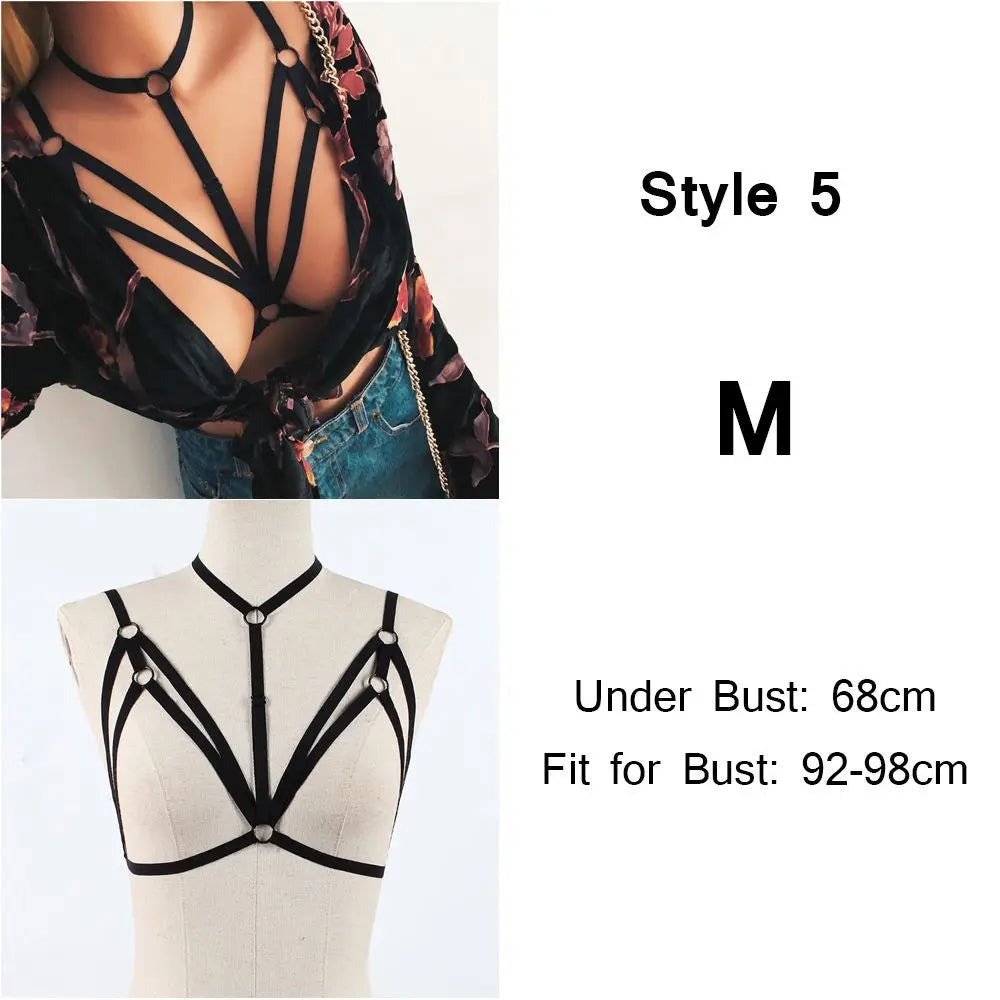 Fashion  Women's Sexy Black Lingerie Hollow Caged Harness Bra Tops Push Up Bralette Bustier Belt Bra