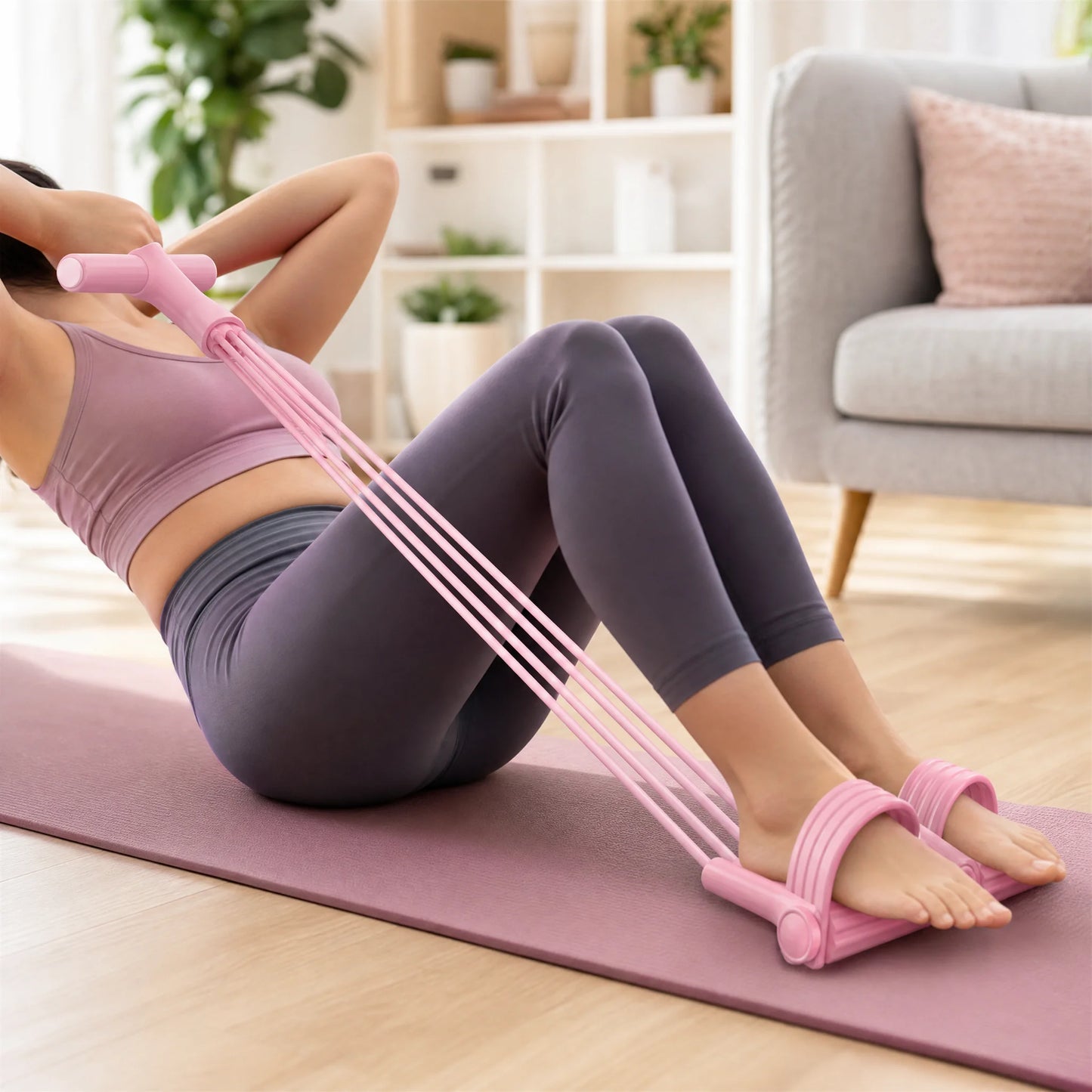 6-Tube Resistance Band Pedal Trainer – Sit-Up Assistant & Elastic Pull Rope for Full Body Home Gym, Leg, Arm & Waist Workouts