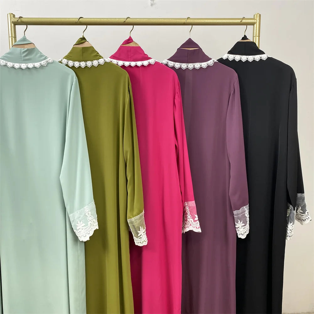 Women’s Lace Trim Nida Abaya with Pockets