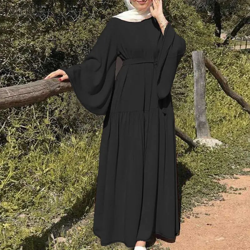 Women’s ZANZEA Modest Tie-Waist Maxi Dress