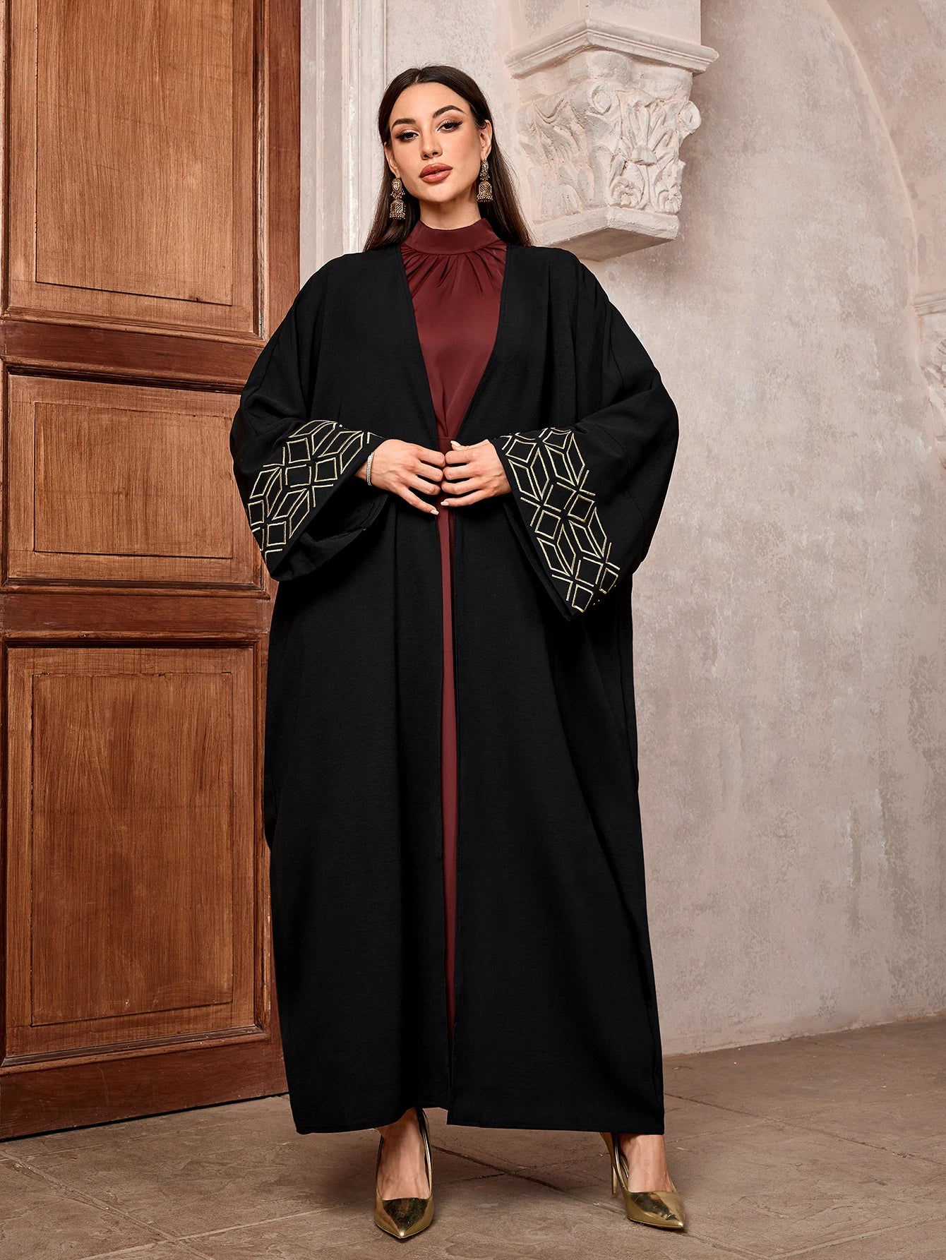 Elegant Embroidered Open Abaya