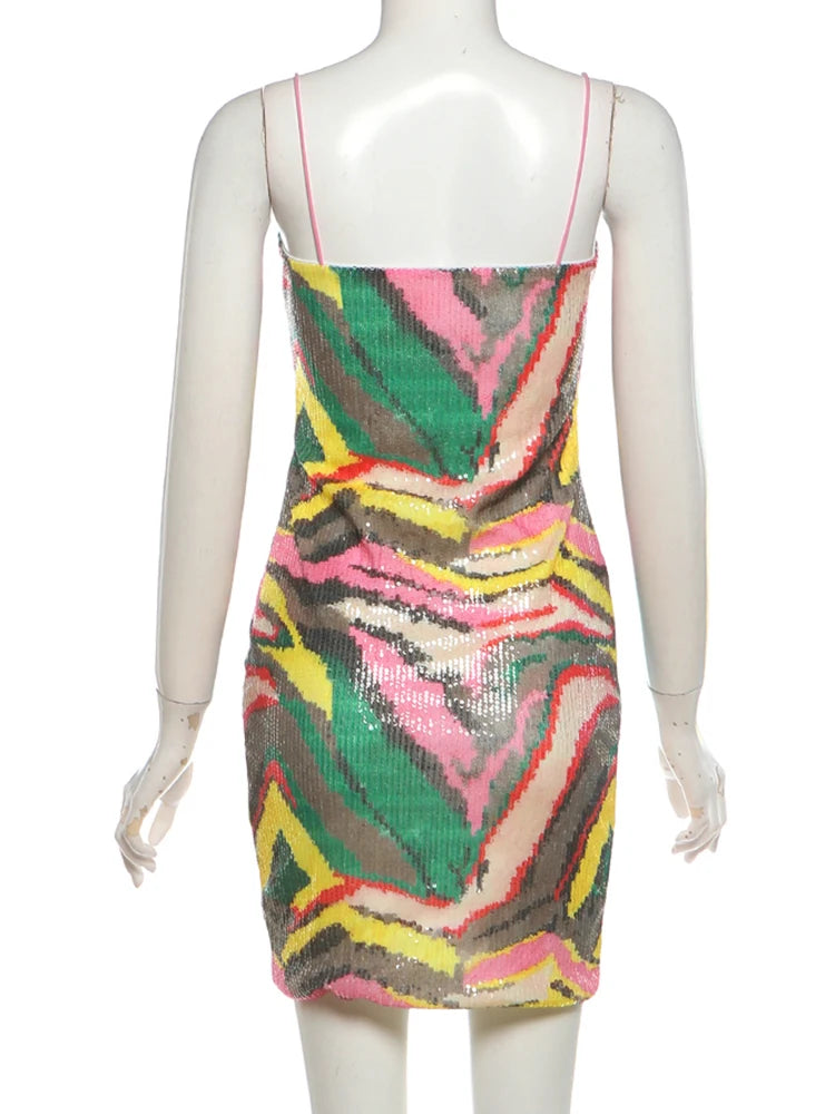 Women’s Sexy V-Neck Patchwork Mini Dress