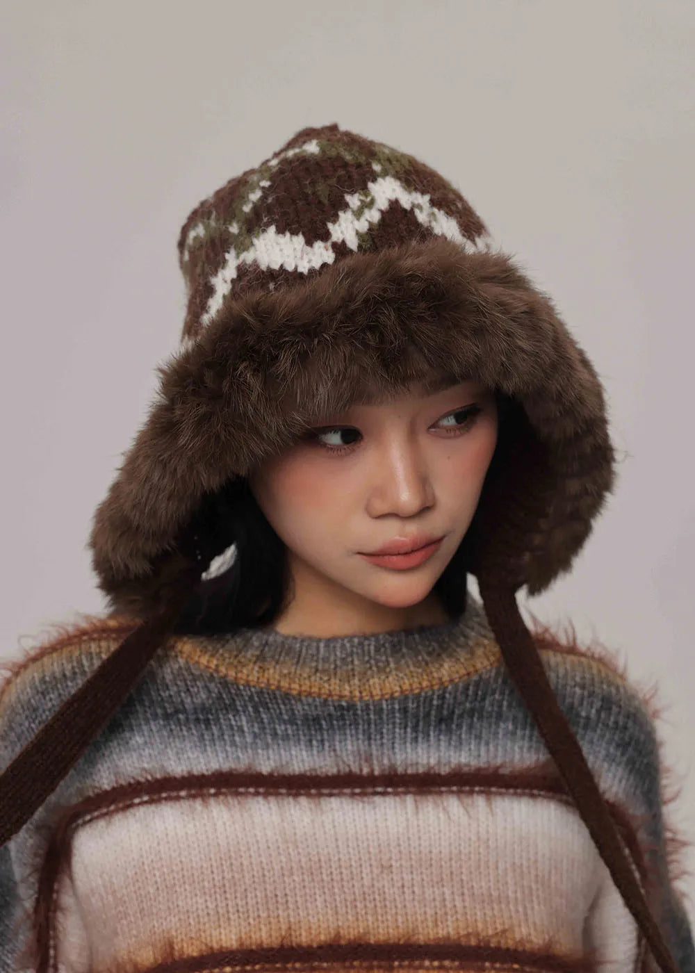 2024 rabbit fur Winter Balaclava Hats For Men&Women Unisex Knitted Hooded Caps Outdoor Warmer Drawstring Hats Beanies Cap