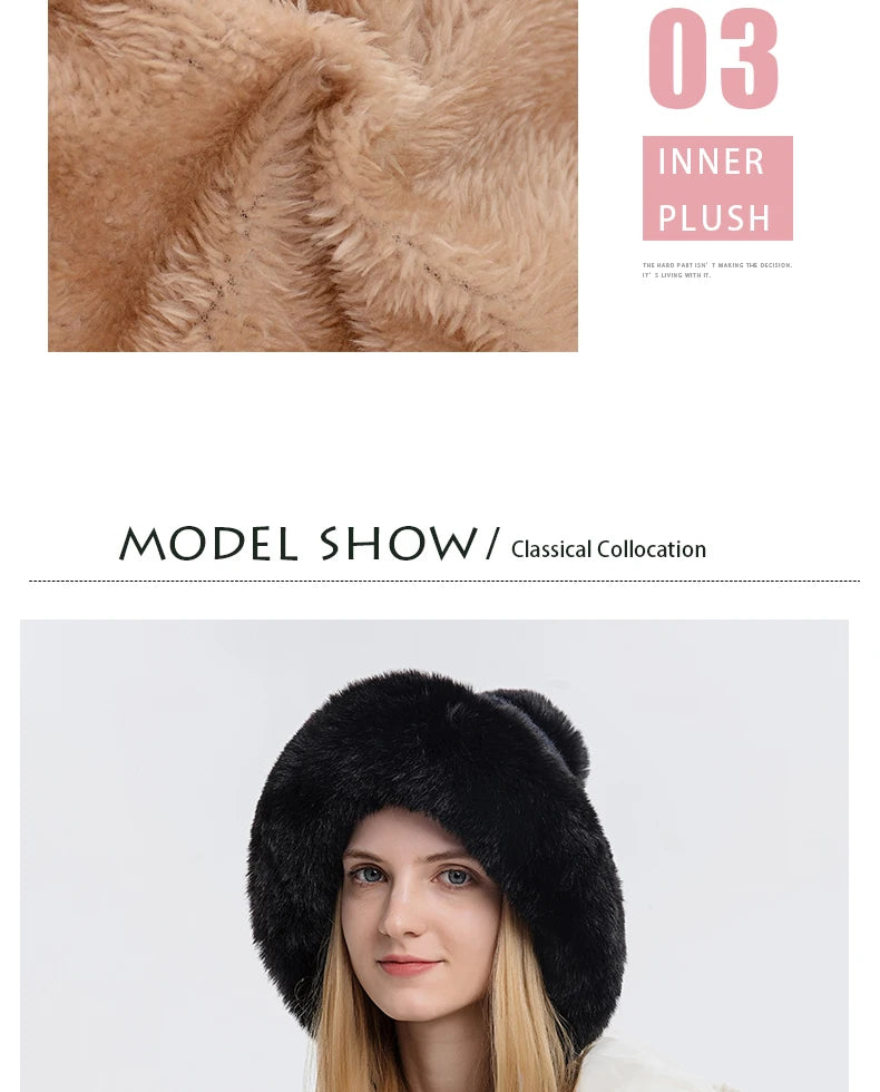 Winter Fluffy Fur Kintted Cap for Women Russian Lady Soft Warm Ear Protection Hats Female Outdoor Plush Coldproof Ball Beanies