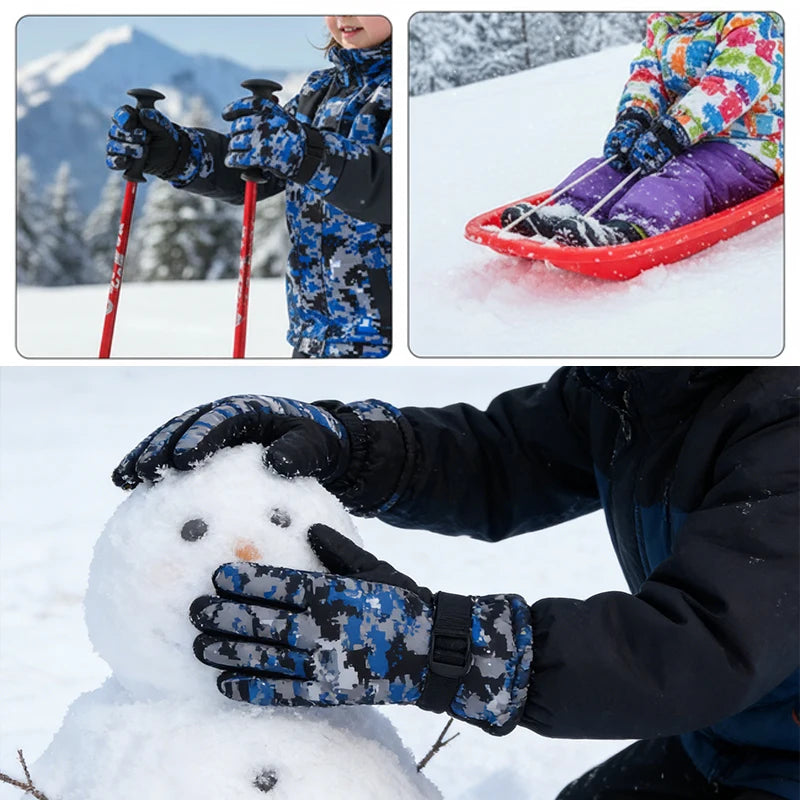 Kids Winter Warm Windproof Cold Weather Outdoor Sports Gloves for Boys Girls Fleece Snow Gloves Ski Gloves Boy Winter Glove
