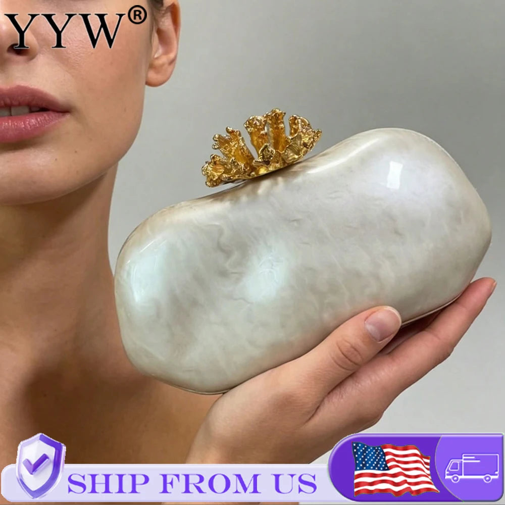 2026 New Women’s Acrylic Flower Shell Shoulder Bag, Fashion Wedding Banquet Evening Clutch, Bridal Handbag Purse