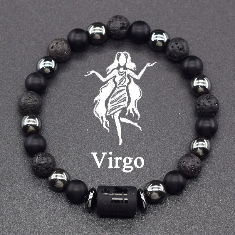 12 Zodiac Constellation Signs Bracelet for Men & Women – Natural Tiger Eye Stone Beaded Bracelet, Leo Taurus Charm Couple Jewelry