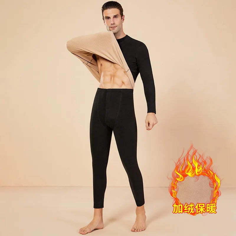Men's Mock Neck Fleece Thermal Underwear Set